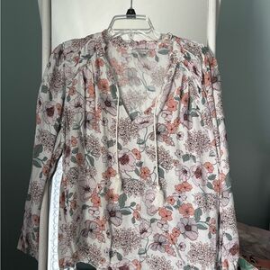 Lucky Brand Cream and White Puff Sleeve Blouse XL